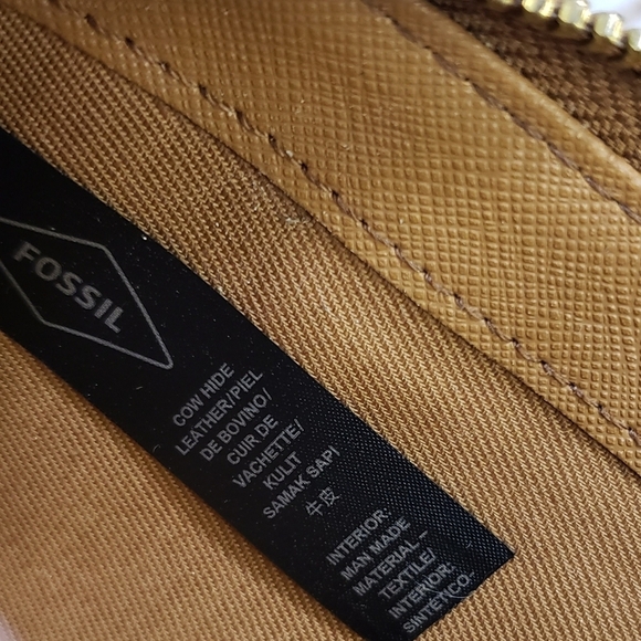 Fossil Boho Fall Leaves Camel Brown Leather Zip Wallet Wristlet READ 8" 2016 - Picture 14 of 15